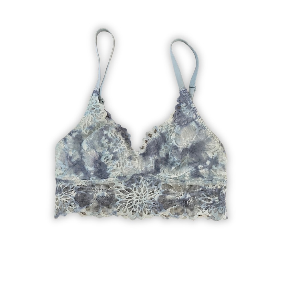 PINK Victoria's Secret Blue Floral Lace Bralette XS